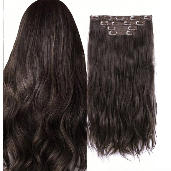 Human hair blend Luxurious Dark Brown Wavy Clip in Hair Extension - Picture 1 of 10